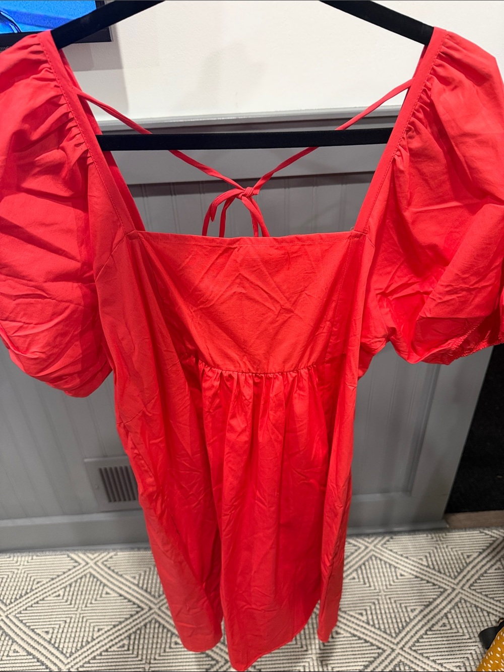 Draper James Coral-Red Puff Sleeve Midi Dress